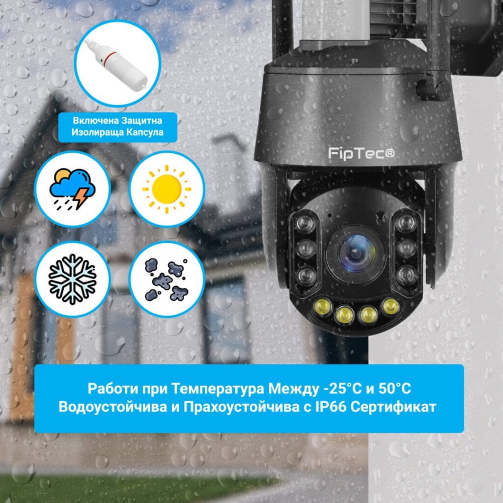 Камера За Видеонаблюдение FipTec LO36-zoom изобразена да работи в метеорологични условия на дъжд