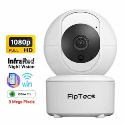 WiFi Camera FipTec LV15 е изобразена с включени графични елементи, които представят основните характеристики на продукта.